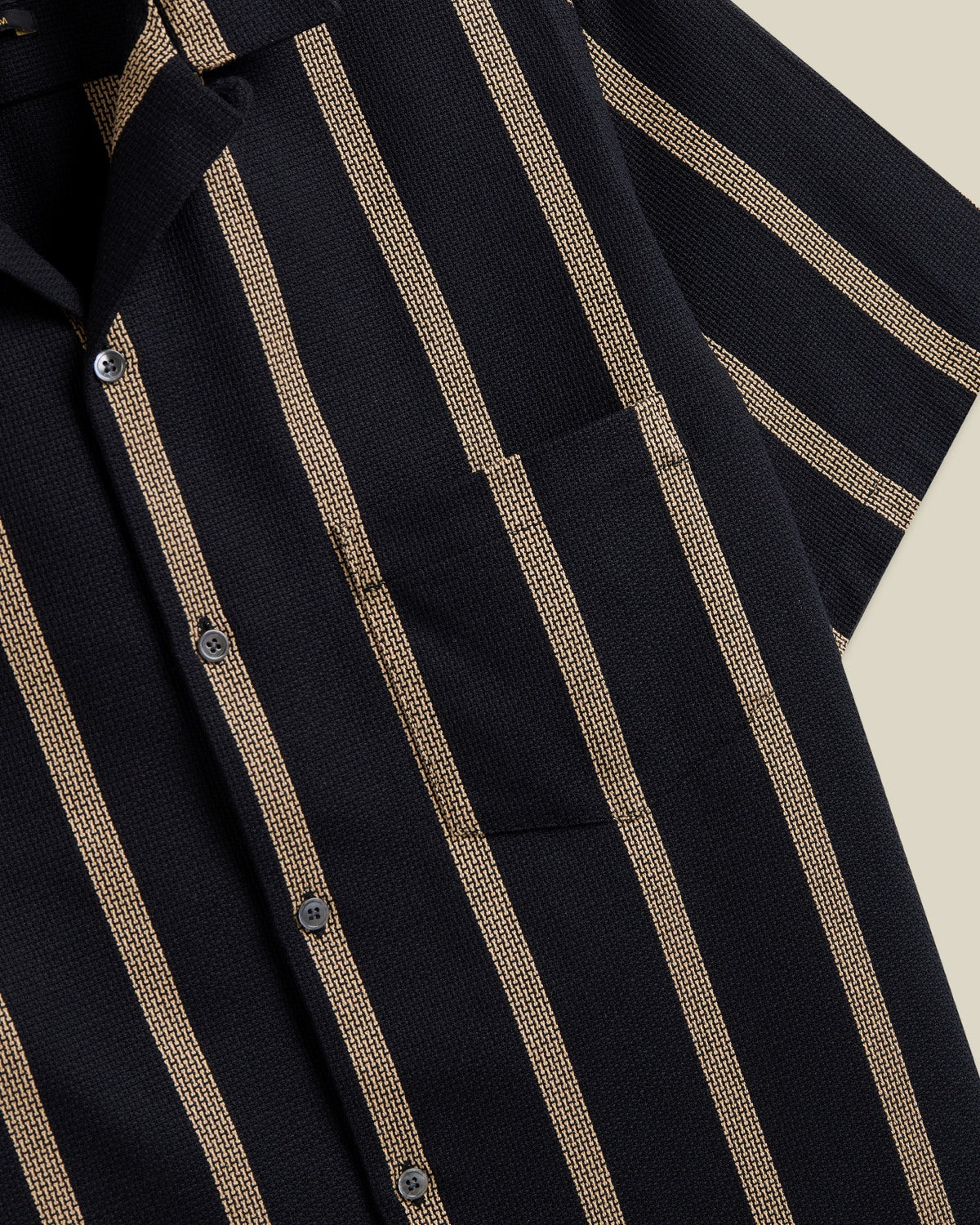 'Marques' Structured Cotton Jacquard Stripe Camp Collar Shirt - Image 3