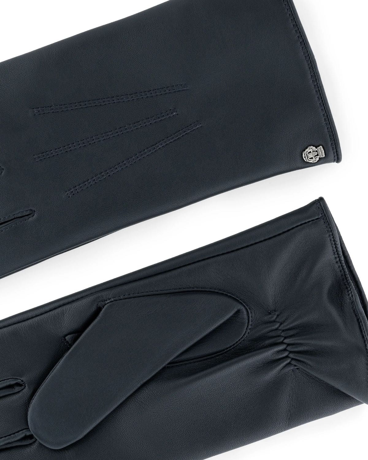'Coburg' Touchscreen Lined Navy Leather Gloves - Image 3