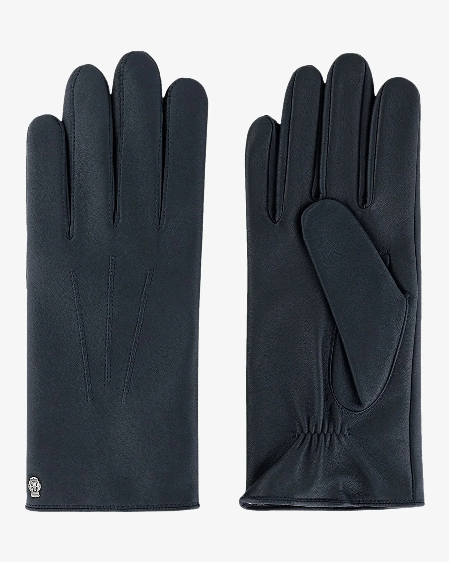 'Coburg' Touchscreen Lined Navy Leather Gloves - Image 4