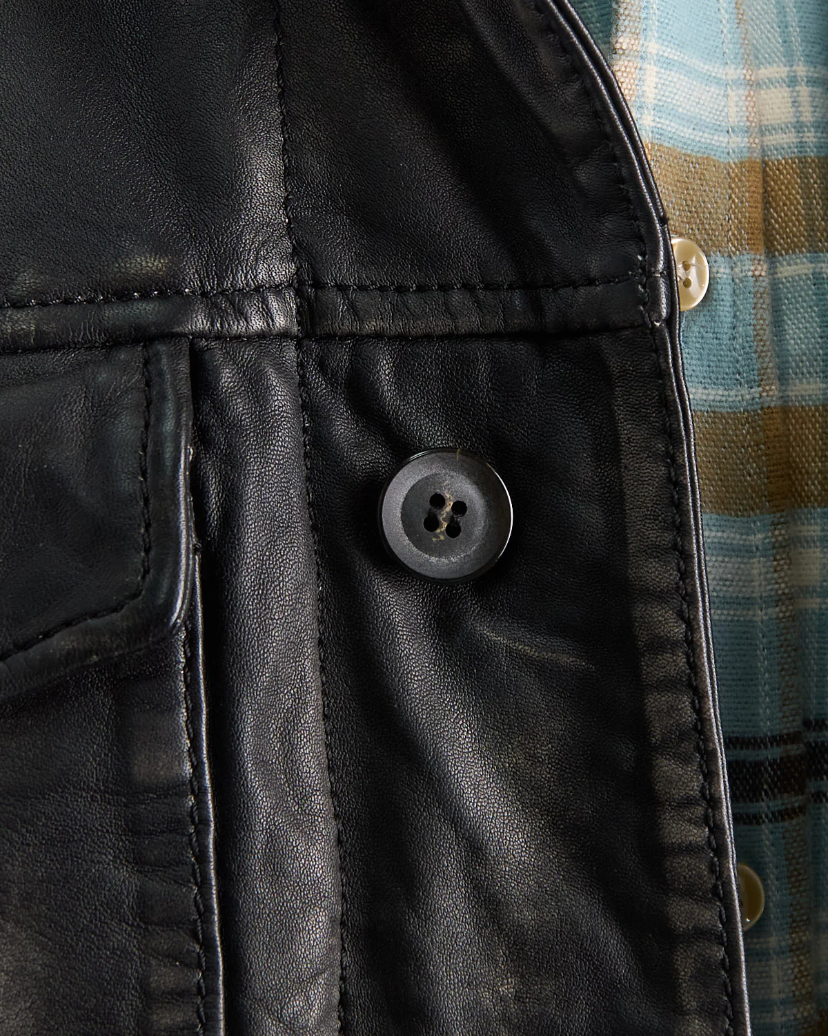 'Samuele' Mix Media Knit & Leather Trucker Jacket - Image 4