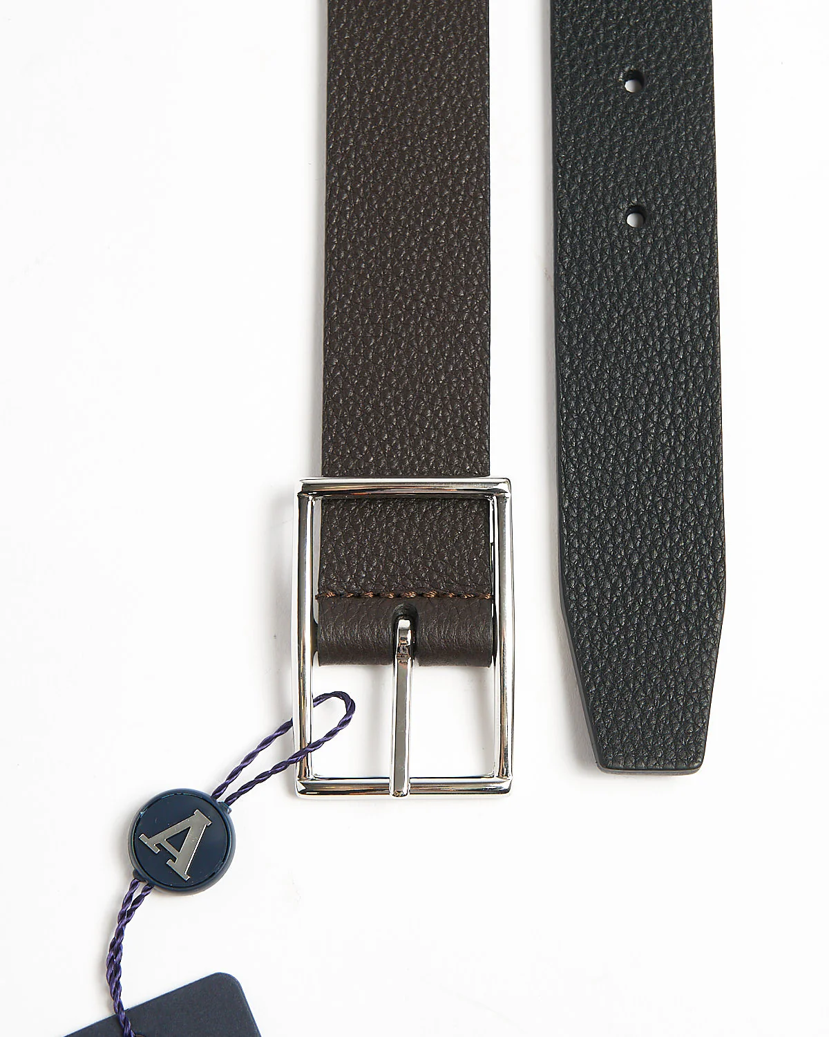 Two Tone Thin Leather Belt / Black - Image 3