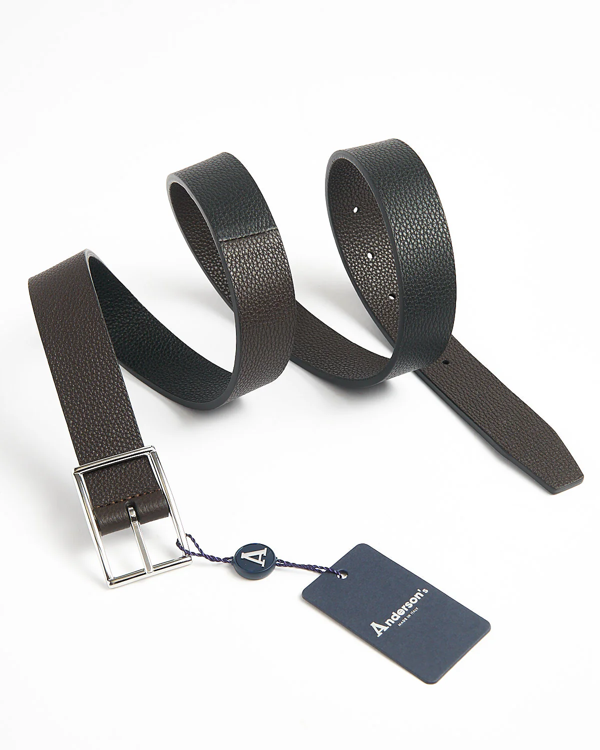 Two Tone Thin Leather Belt / Black - Image 4