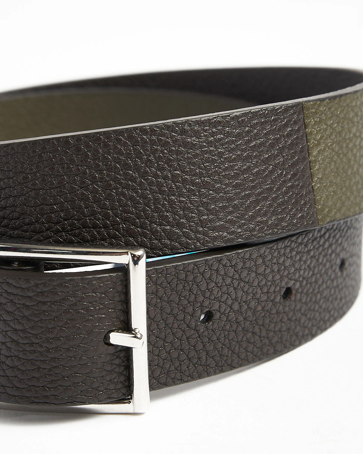 Two Tone Thin Leather Belt / Brown - Image 3