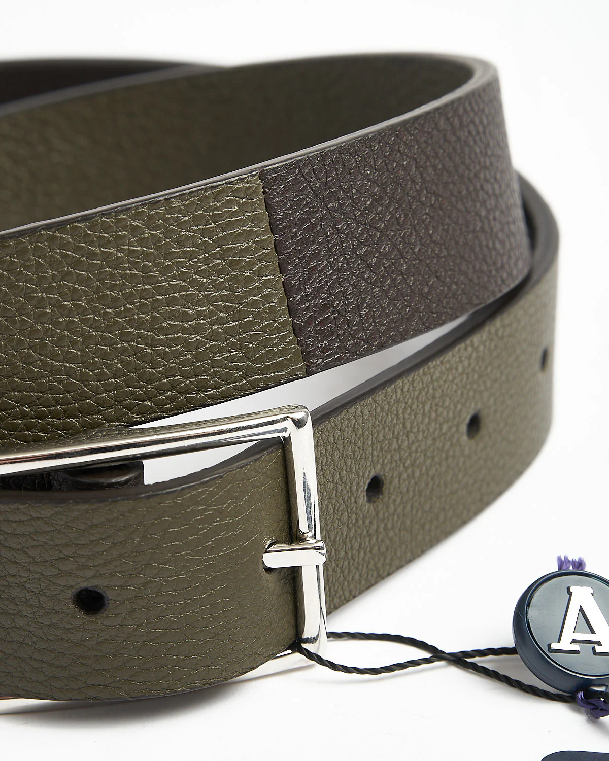 Two Tone Thin Leather Belt / Brown - Image 4