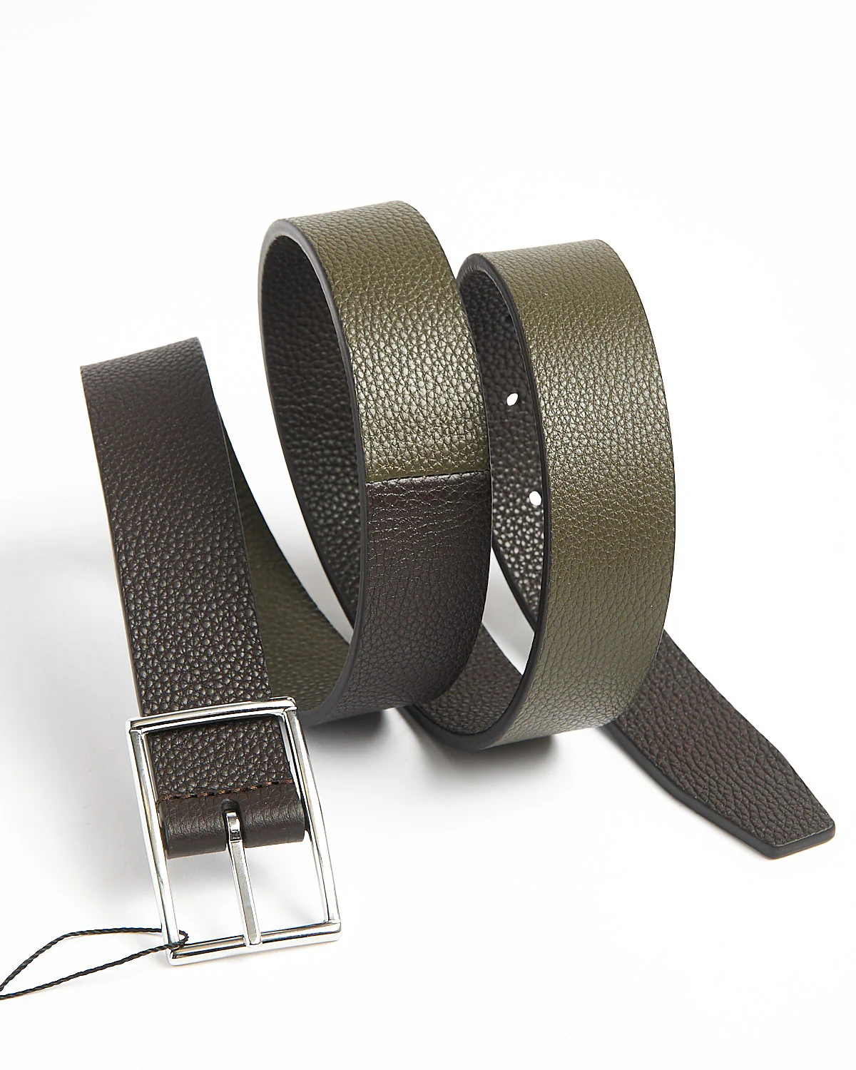 Two Tone Thin Leather Belt / Brown - Image 5